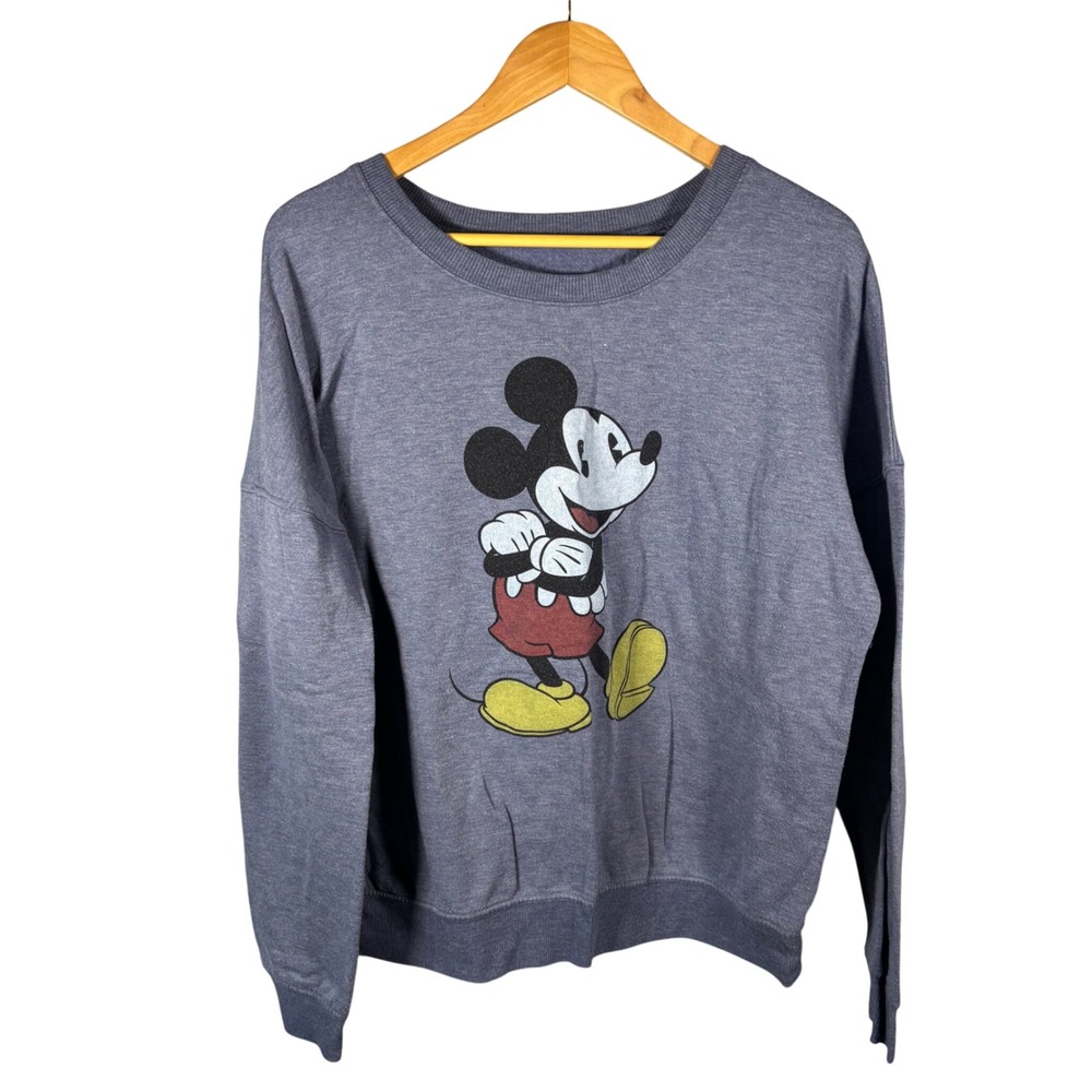 Disney Mickey Mouse Pullover Sweatshirt Heather‎ Blue Gray XL Relaxed Fit Retro